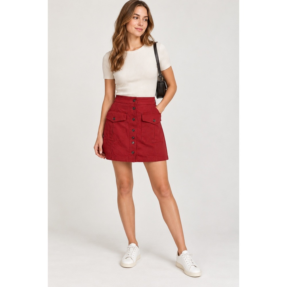 Banana Republic Red Linen Blend Button Front Utility Mini Skirt Size 2 578315-04
